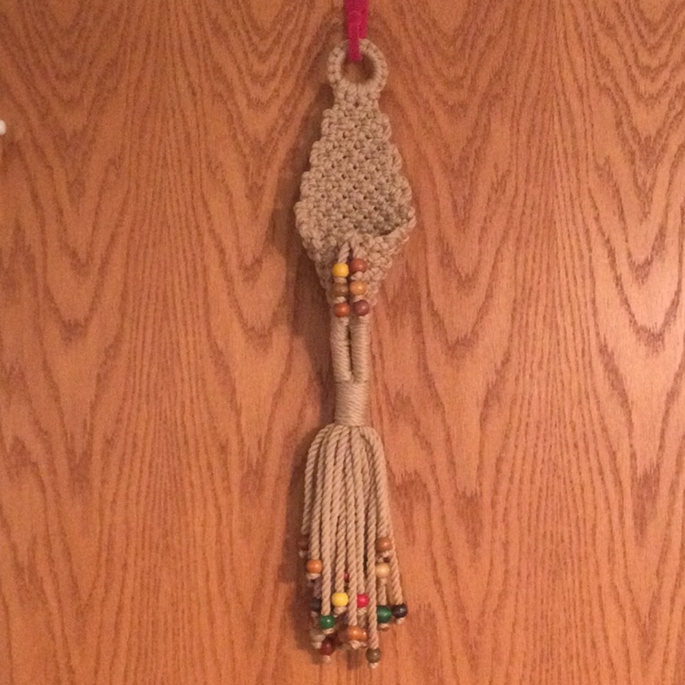 Handmade Vintage Macromae Wall Hanging w/Wooden Beads Opening For Display​